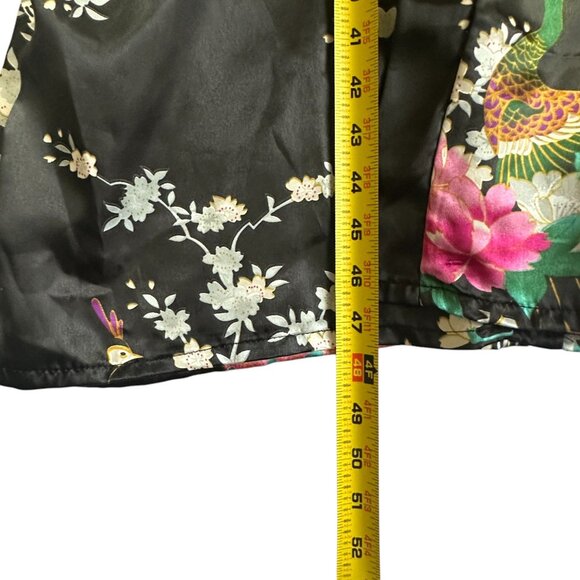 Womens Black Satin Kimono Robe Peacock and Blossoms Nightgown Sleepwear O/S - Picture 8 of 9